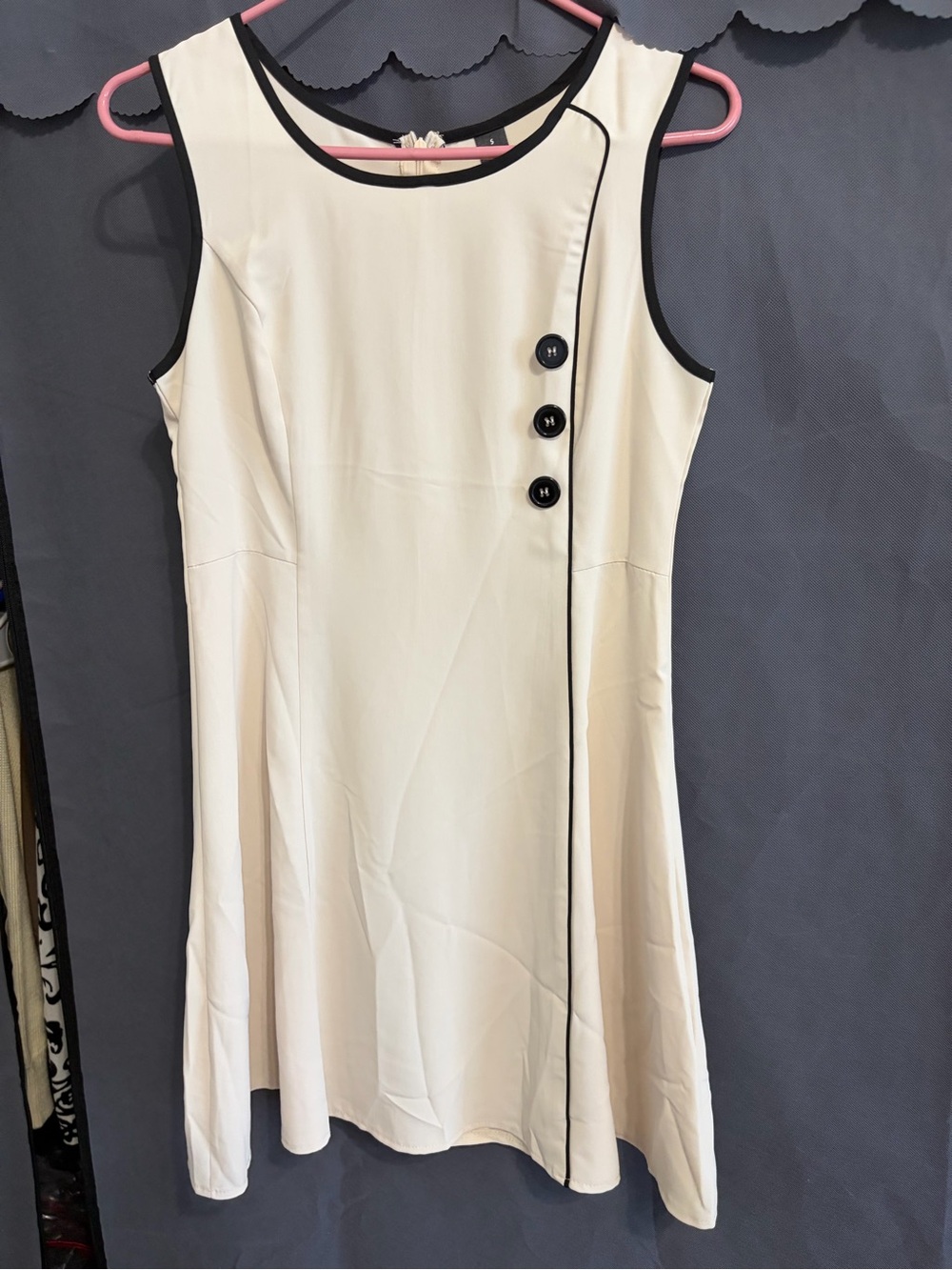 SHEIN Cream Mini Dress with Black Trim and Button Detail